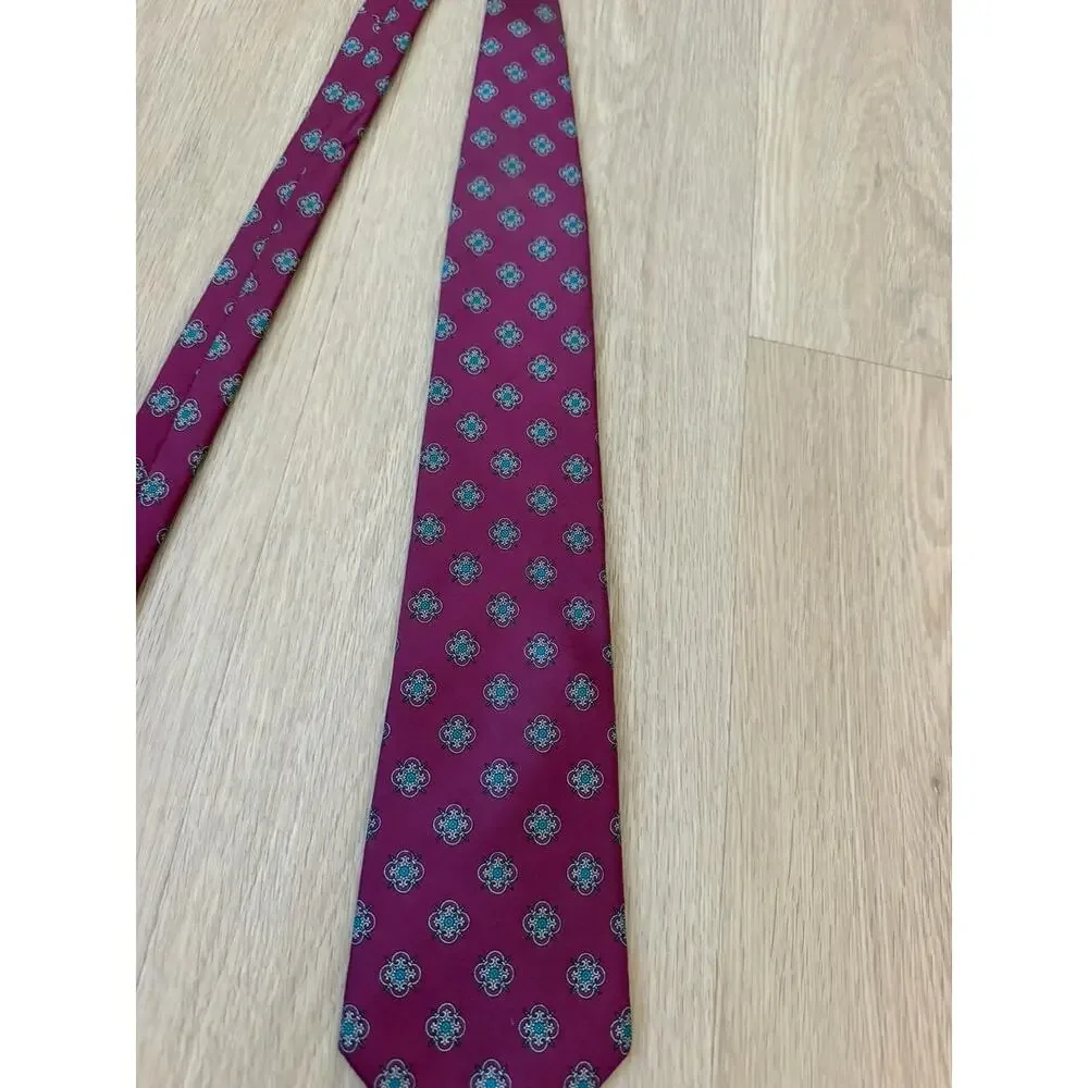Christian Dior Red Geo Silk Necktie Vintage Made in USA Fabric Woven in Italy